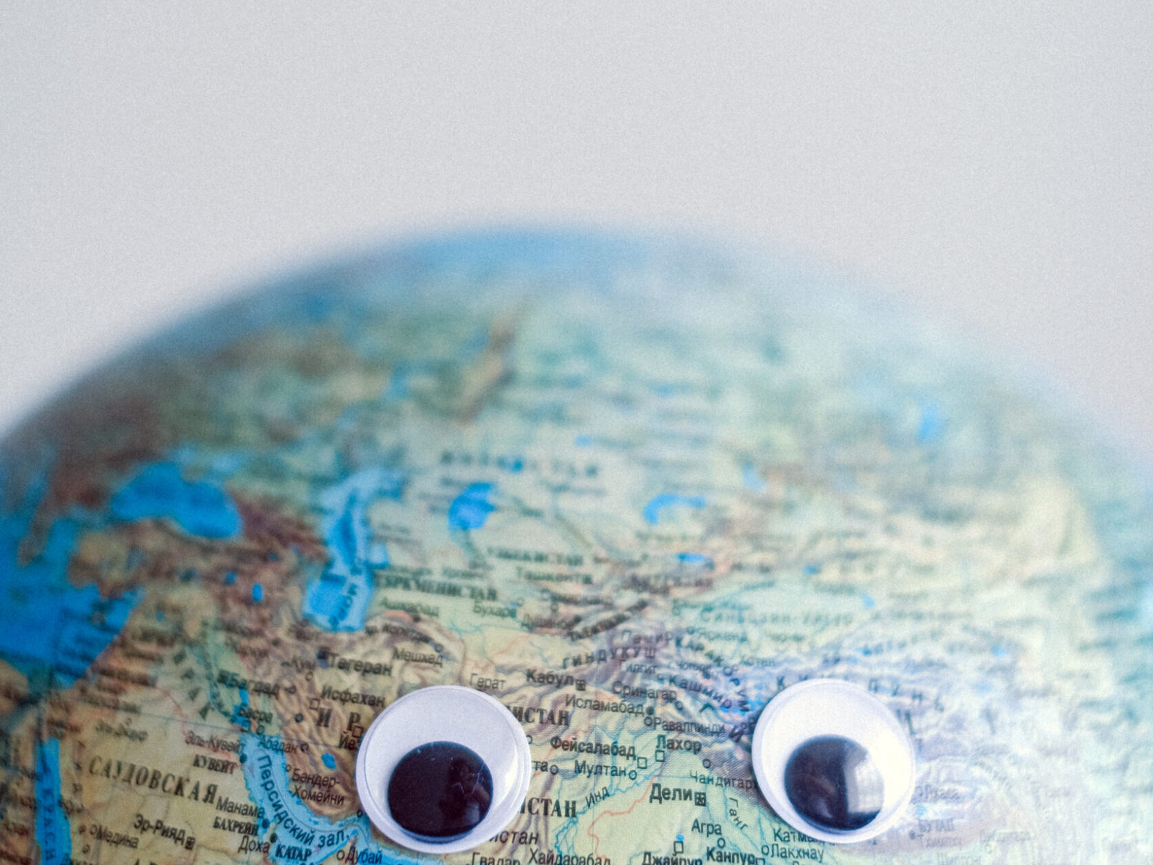 Model of globe with googly eyes representing Earth as character with need of protection